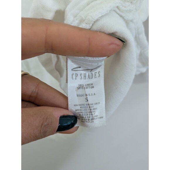 CP Shades 3/4 Sleeve White Linen Blend Blouse Top Hooded Gauzy Double Fabric S - Picture 6 of 7